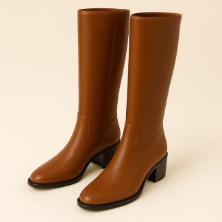 Dámské kožené kozačky – hnědé